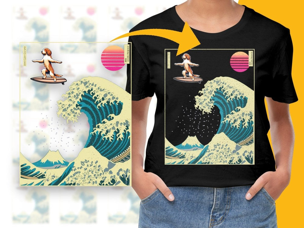 Surfer Dog on Big Wave with Japanese Text PNG File - Teepew