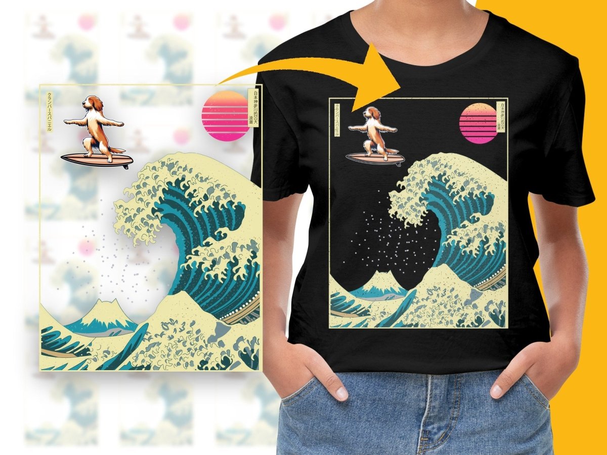 Surfer Dog on Big Wave with Japanese Text PNG File - Teepew
