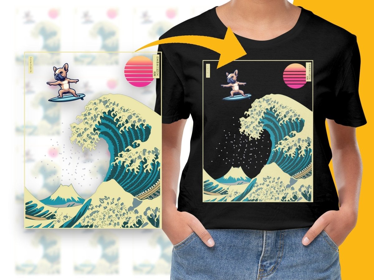 Surfing Bulldog and Great Wave Artistic Design PNG File - Teepew