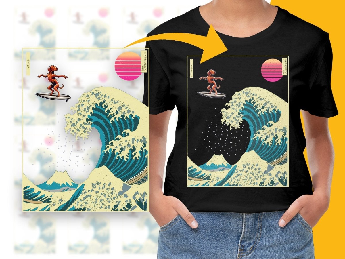 Surfing Dog on Great Wave Retro Style Art PNG File - Teepew