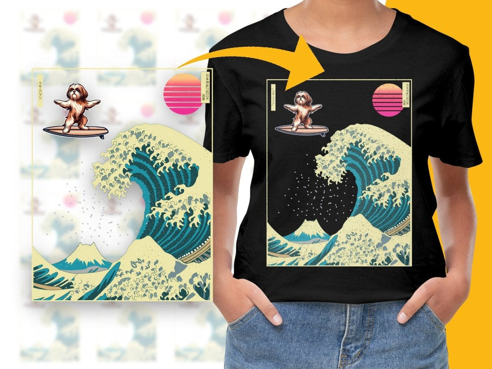 Surfing Dog with Hokusai Inspired Wave Design PNG File - Teepew