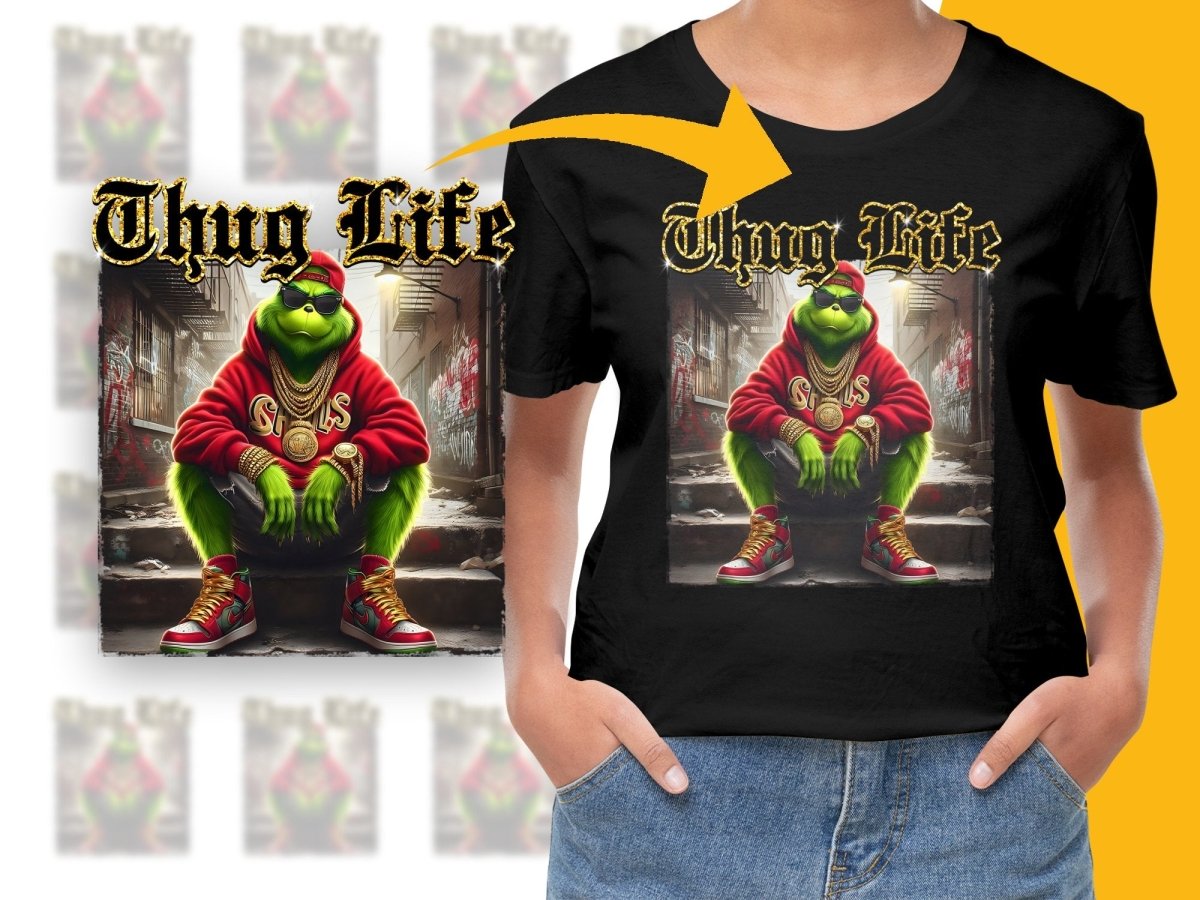 Thug Life Graphic T-Shirt with Cool Grinch Design PNG File - Teepew