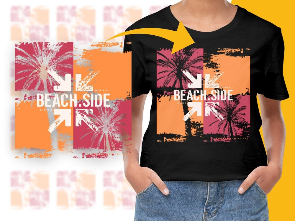 Trendy Beach - Side Palm Tree Graphic PNG File - Teepew