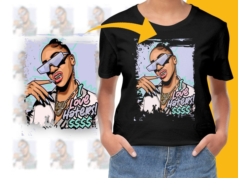 Trendy Hip Hop Girl with I Love Haters Graphic PNG File - Teepew