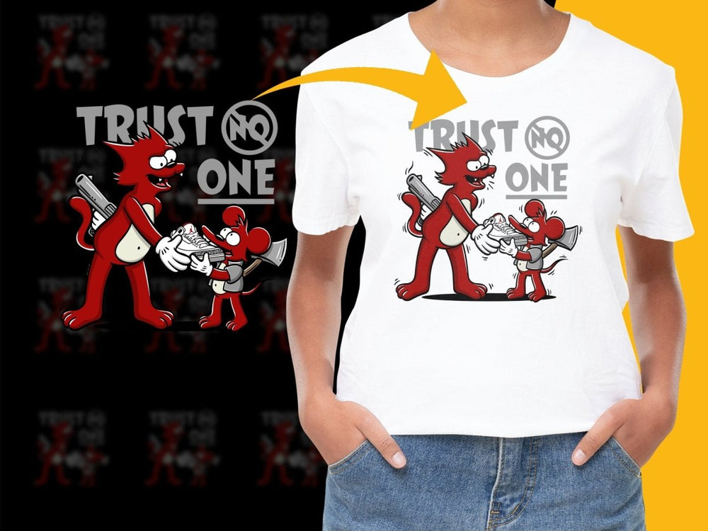 Trust No One Cartoon Red Character Streetwear PNG File - Teepew