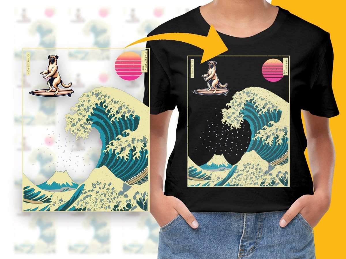 Unique Surfing Dog Print Japanese Wave Art PNG File - Teepew