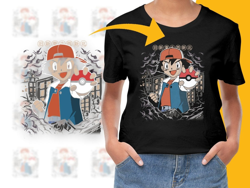 Vibrant Ash Ketchum Holding Poké Ball Graphic PNG File - Teepew
