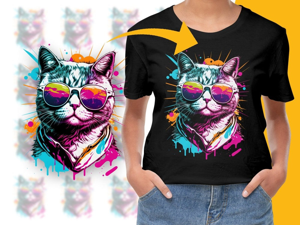 Vibrant Cat with Sunglasses Colorful Art PNG File - Teepew