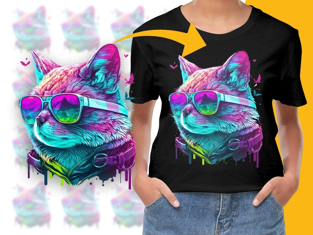 Vibrant Cat with Sunglasses Graphic Print PNG File - Teepew