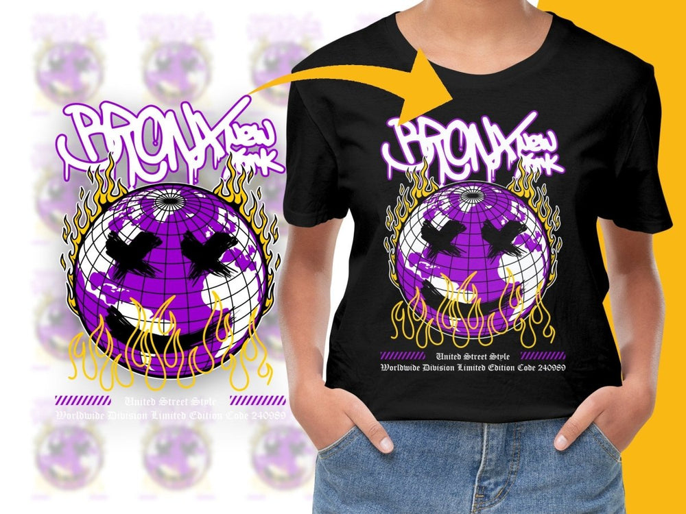 Vibrant Globe with Flames Unique Urban Art PNG File - Teepew