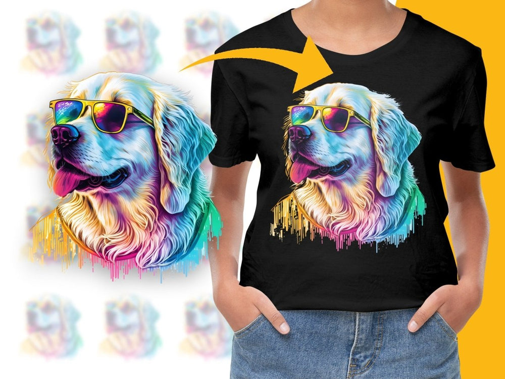 Vibrant Golden Retriever with Sunglasses PNG File - Teepew