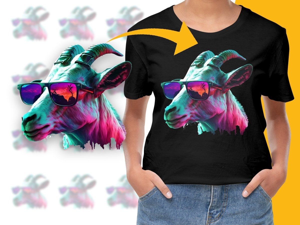 Vibrant Neon Goat with Sunglasses Graphic PNG File - Teepew