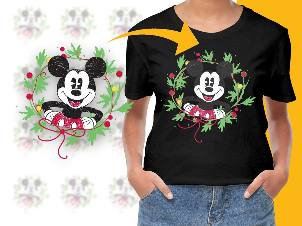 Vintage Christmas Mickey Mouse Festive Wreath PNG File - Teepew