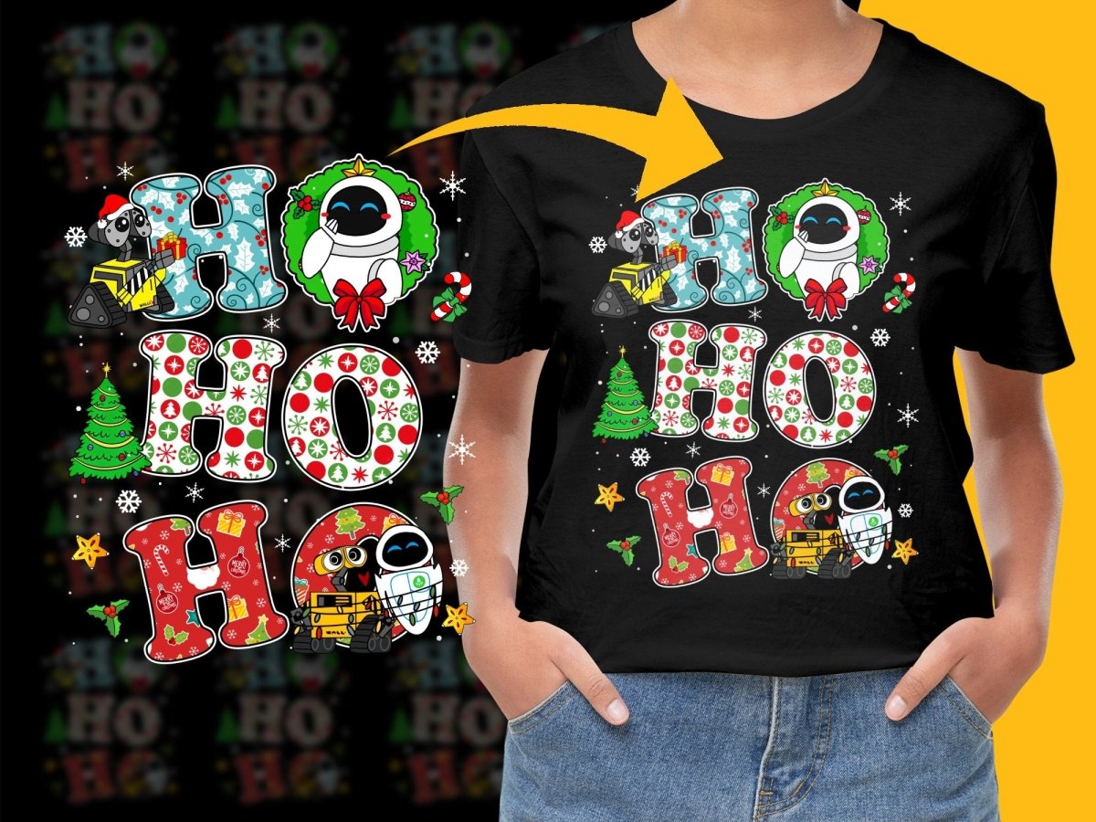 Wall - E and Eve Christmas Design HO HO HO PNG File' - Teepew