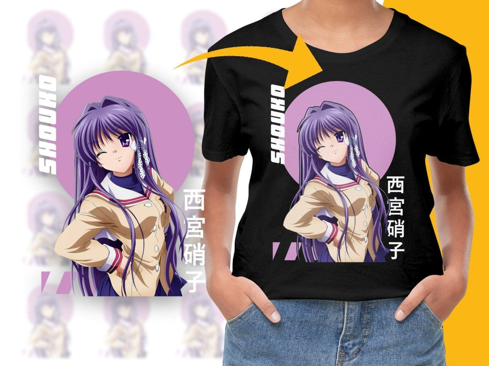 Winking Purple Haired Girl Anime Art Print PNG Digital - Teepew